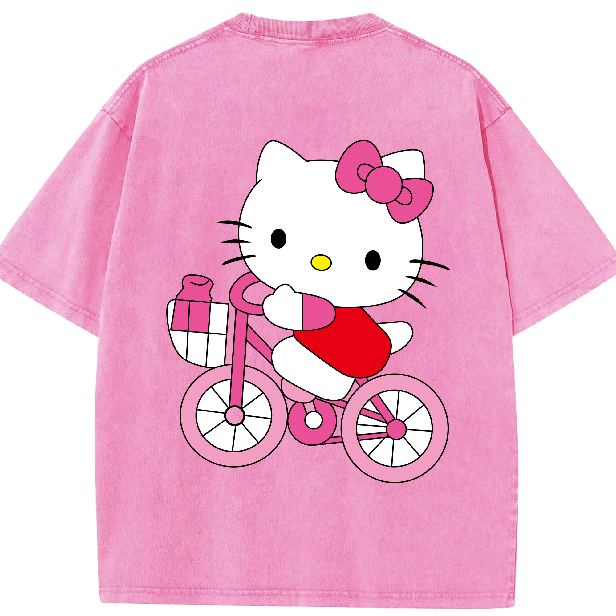 （画像用） Hello Kitty ハローキティ 綿100% ヴィンテージ風 半袖Tシャツ（背面プリント）